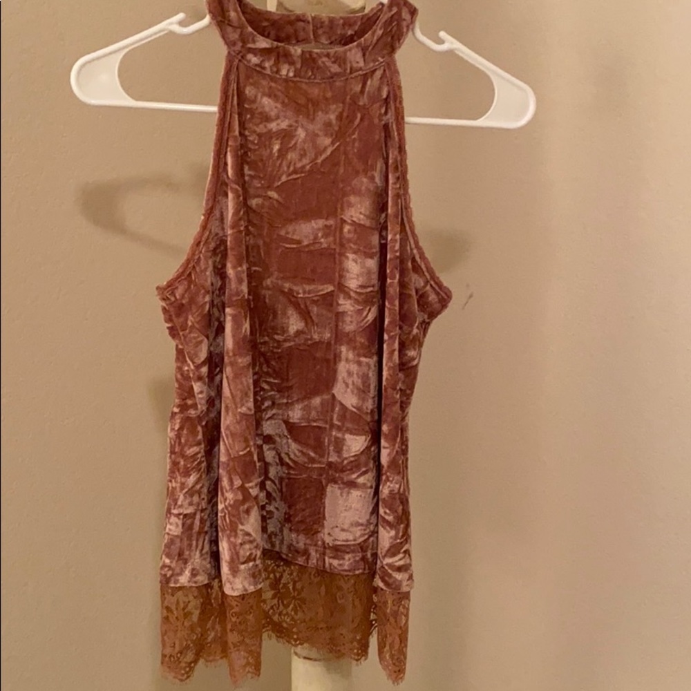 Pink crushed velvet halter top